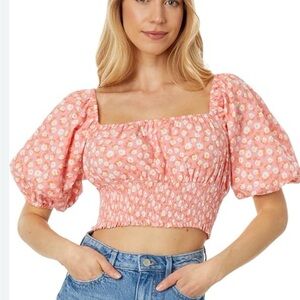 Billabong Pink Floral Puff Sleeve Crop Top